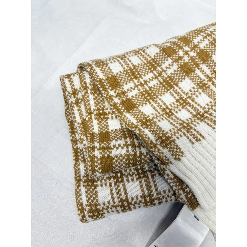 Timberland Plaid‎ Knit Scarf Brown White OS Acrylic Winter Cold Weather T101808